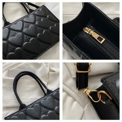 Textured Shoulder Bag with Heart Embossed Design