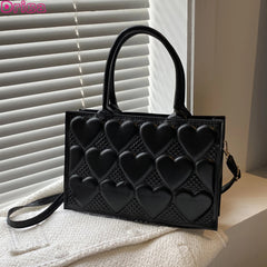 Textured Shoulder Bag with Heart Embossed Design