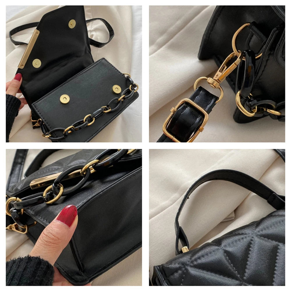 Texture Square Handbags For Female Chain Shoulder Bags