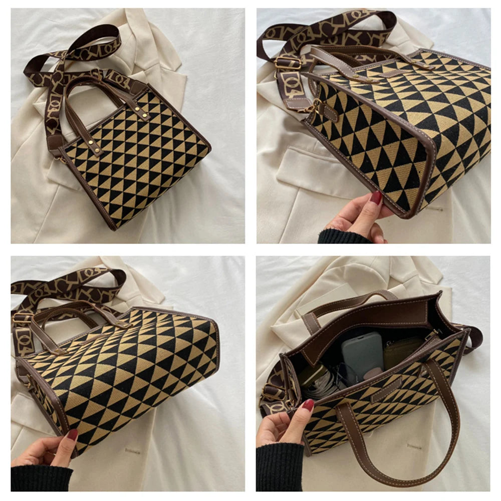 Vintage Checkered Tote Shoulder Bags for Women