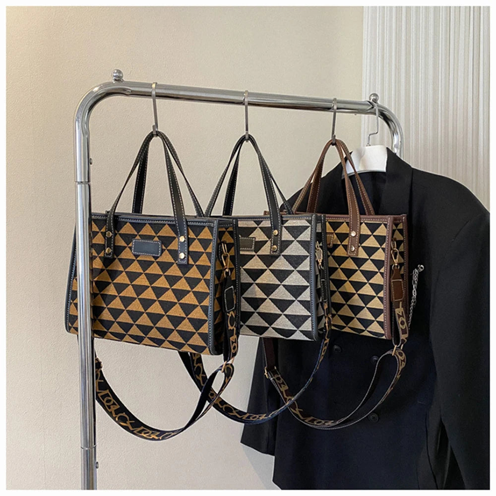 Vintage Checkered Tote Shoulder Bags for Women