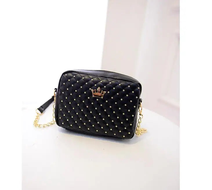 Women Messenger Bag Rivet Chain Shoulder Bag PU Leather Crossbody Crown Bags