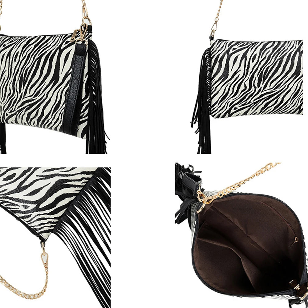 Banma Pattern Tassel Shoulder Bag Crossbody Clutch Chain Bag