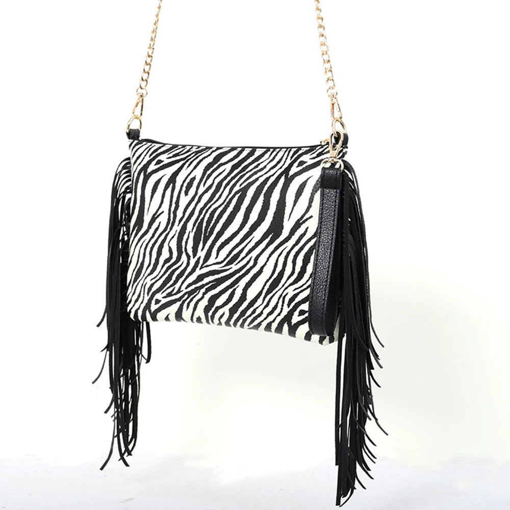 Banma Pattern Tassel Shoulder Bag Crossbody Clutch Chain Bag