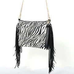 Banma Pattern Tassel Shoulder Bag Crossbody Clutch Chain Bag