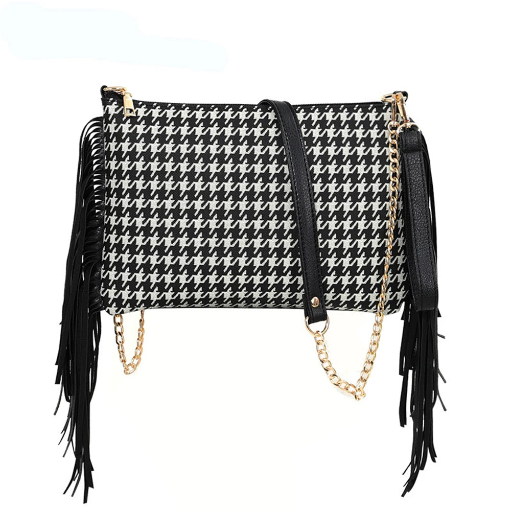 Banma Pattern Tassel Shoulder Bag Crossbody Clutch Chain Bag