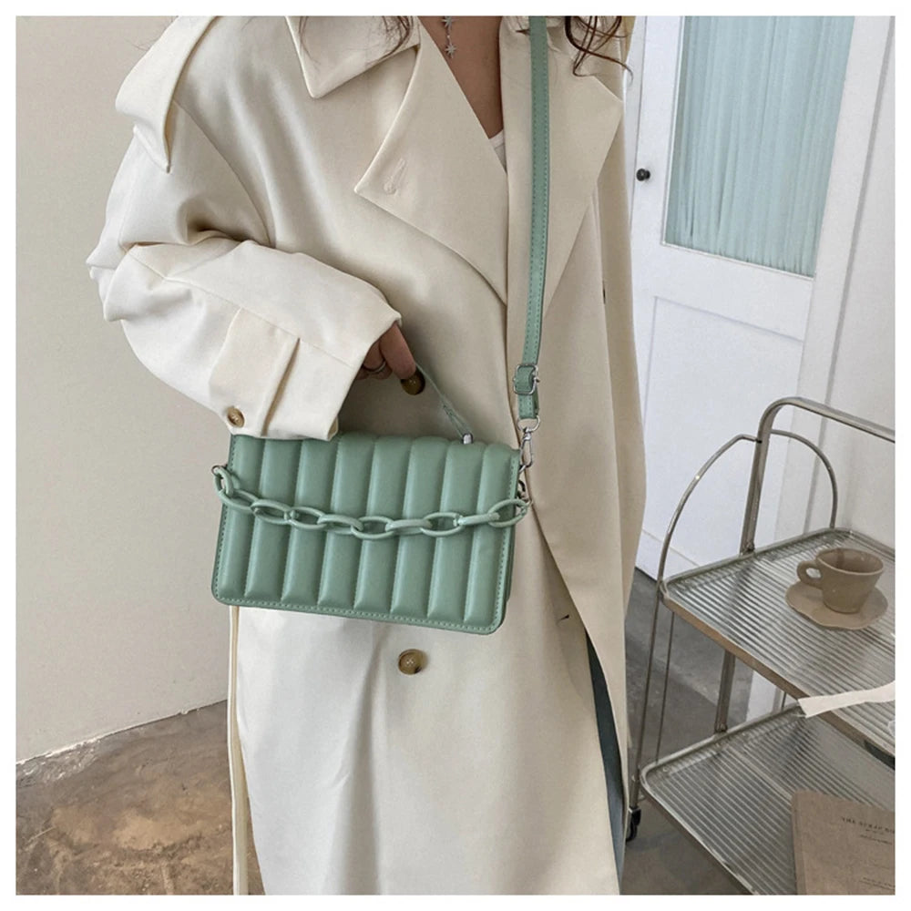 Women Stripe Handbags Solid Chain Shoulder Bags Horizontal Square Messenger Bags