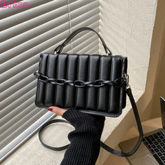 Women Stripe Handbags Solid Chain Shoulder Bags Horizontal Square Messenger Bags