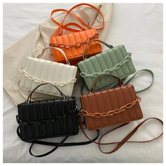 Women Stripe Handbags Solid Chain Shoulder Bags Horizontal Square Messenger Bags