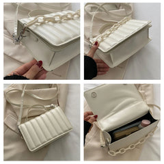 Women Stripe Handbags Solid Chain Shoulder Bags Horizontal Square Messenger Bags