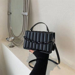 Women Stripe Handbags Solid Chain Shoulder Bags Horizontal Square Messenger Bags
