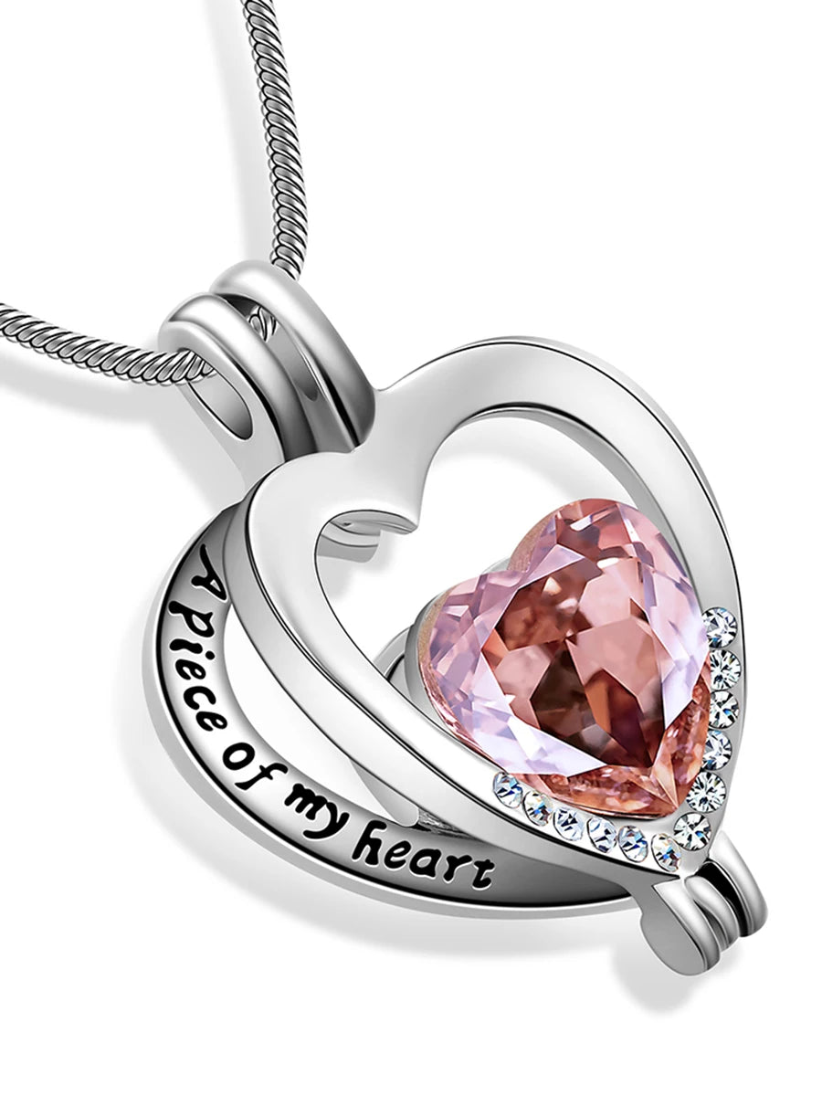 Heart Crystal Urn Pendant Necklace- A piece of my heart Lives in heaven