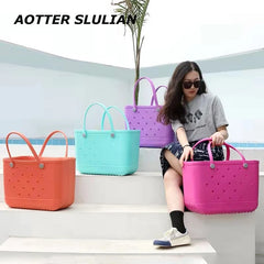 Women's Beach Tote Bag Pool Handbag Hollow Out Washable Solid Candy Bag