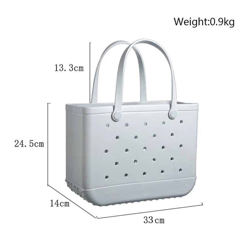 Women's Beach Tote Bag Pool Handbag Hollow Out Washable Solid Candy Bag