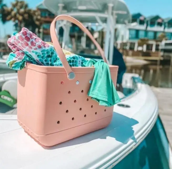Women's Beach Tote Bag Pool Handbag Hollow Out Washable Solid Candy Bag