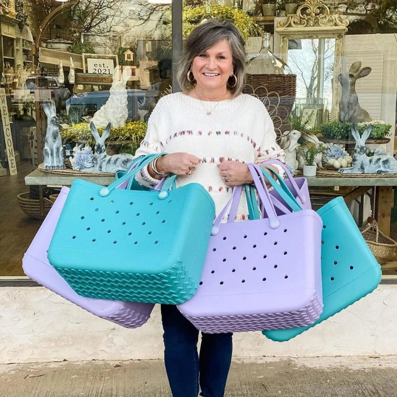 Women's Beach Tote Bag Pool Handbag Hollow Out Washable Solid Candy Bag