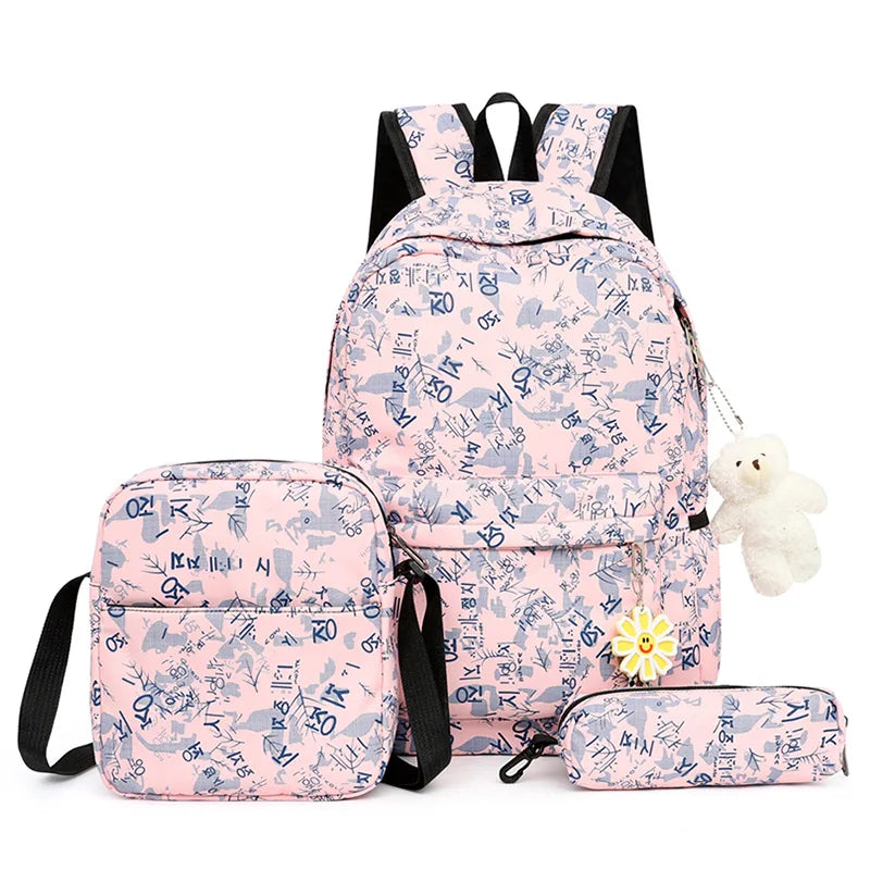 3pcs Printing School Bags Kids Backpack for Girls Student Mochila Sac