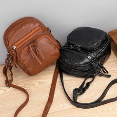 Women's Small Leather Shoulder Bag Multi-layer Phone Bag