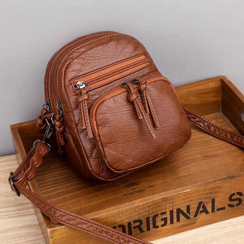 Women's Small Leather Shoulder Bag Multi-layer Phone Bag