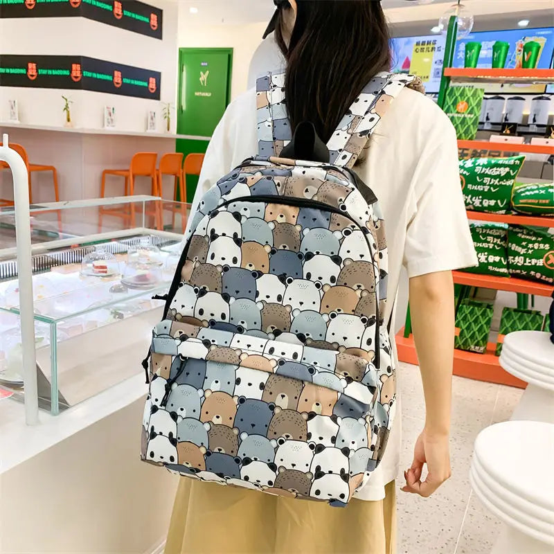Girls' Waterproof Schoolbag with Cat Printing