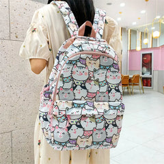 Girls' Waterproof Schoolbag with Cat Printing
