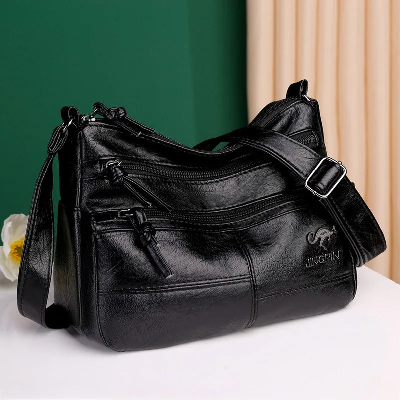 Soft Leather Retro Shoulder Bag Crossbody Large Capacity Multi-Pocket