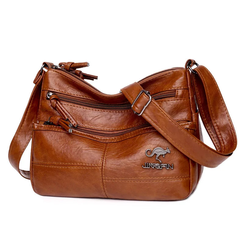 Soft Leather Retro Shoulder Bag Crossbody Large Capacity Multi-Pocket