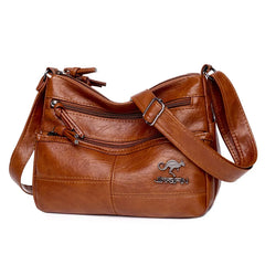 Soft Leather Retro Shoulder Bag Crossbody Large Capacity Multi-Pocket