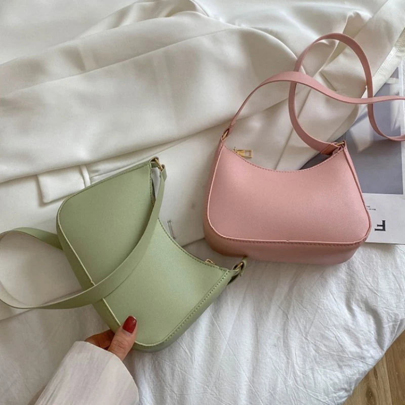 Retro Solid PU Leather Women's Shopping Bag Handbags Shoulder Underarm Bag