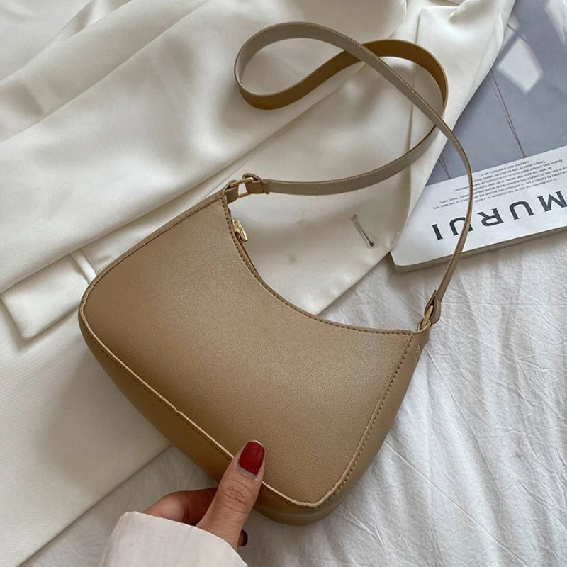 Retro Solid PU Leather Women's Shopping Bag Handbags Shoulder Underarm Bag
