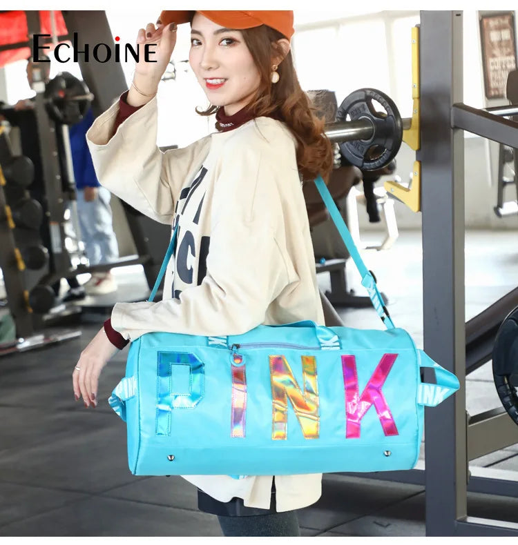 Echoine Woman Casual Travel Bag Sports Gym Laser Sequin Letter Print