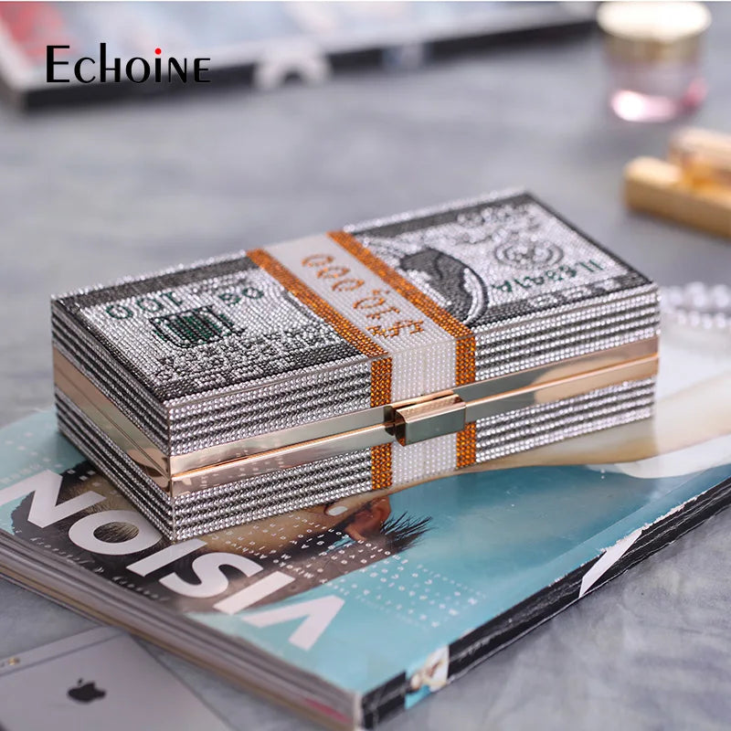 Echoine Diamond Crystal Dollar Evening Clutch Wedding Purse
