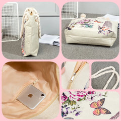 Eco Large Tote Bag Cartoon Rope Handbags Butterfly Print Women's Beach Bag