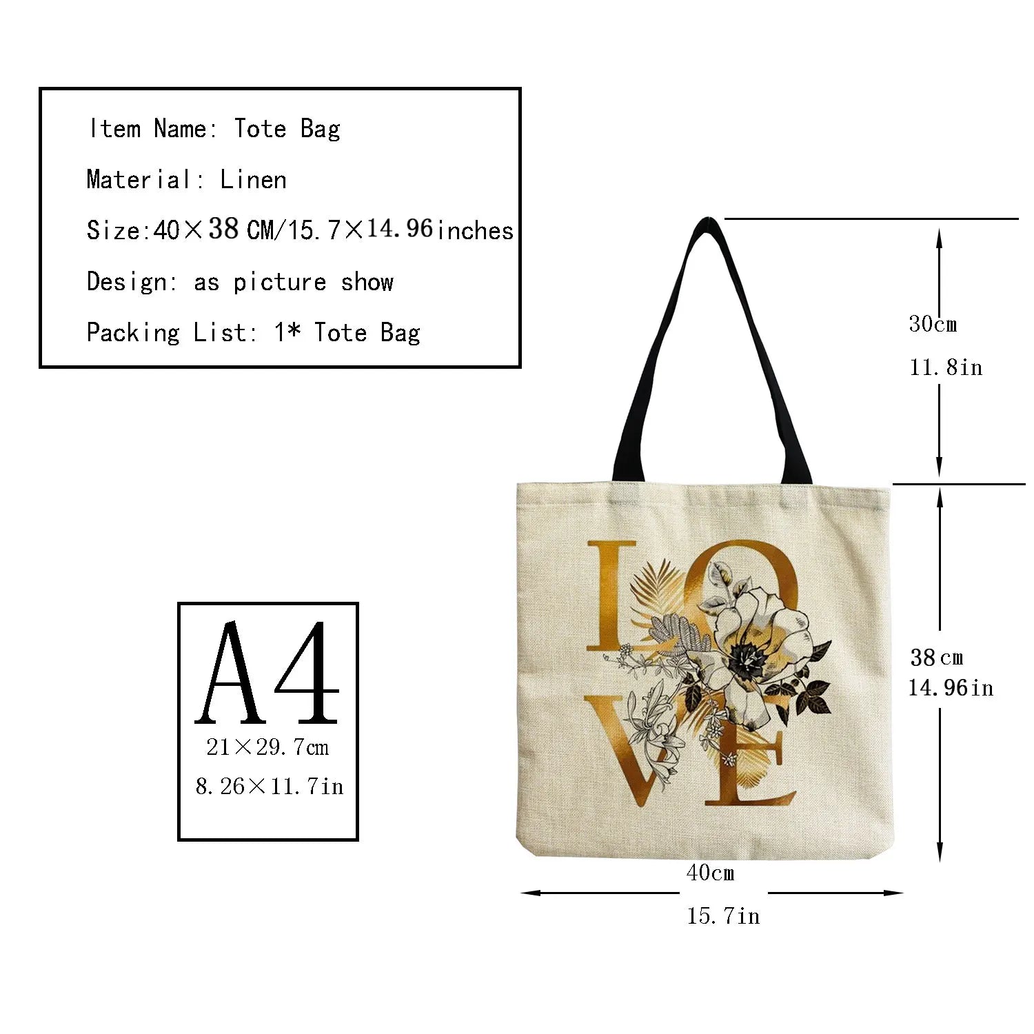 Eco Friendly Shoulder Bag Love Heart Print Tote Bag Women
