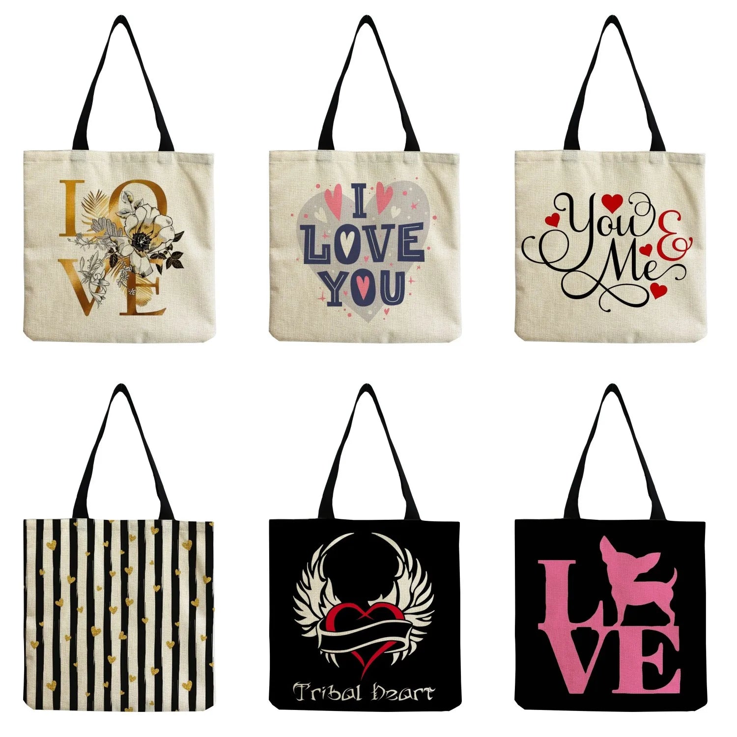 Eco Friendly Shoulder Bag Love Heart Print Tote Bag Women