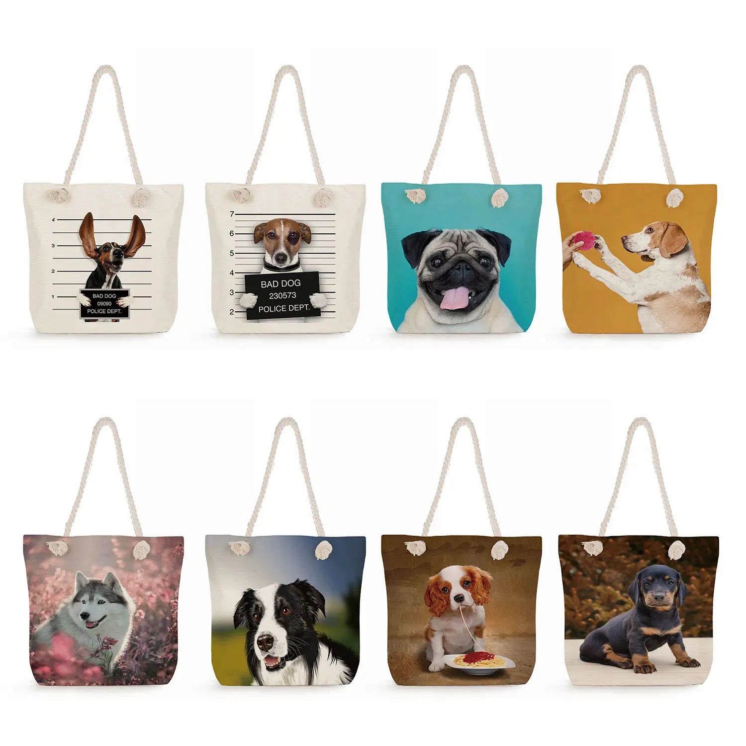 Eco Reusable Storage Handbags For Ladies Dog Print Shopping Bag