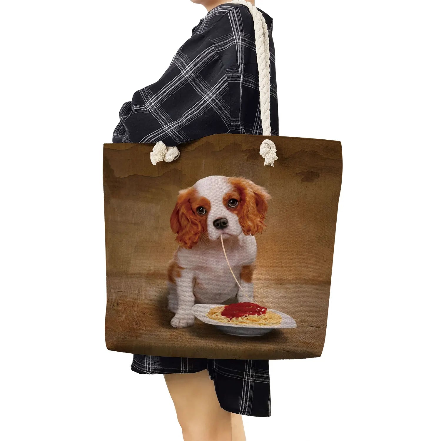 Eco Reusable Storage Handbags For Ladies Dog Print Shopping Bag