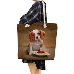 Eco Reusable Storage Handbags For Ladies Dog Print Shopping Bag