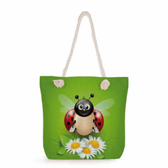 Reusable Women Tote Shopping Bags Bee Ladybug Handbags Thick Rope Shoulder Bag