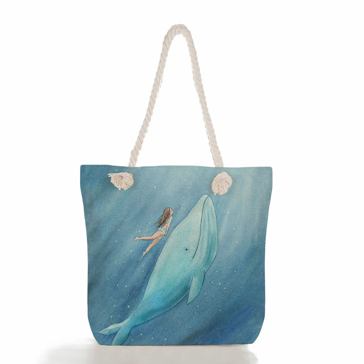 Girl Whale Sea Linen Totes Shoulder Bag