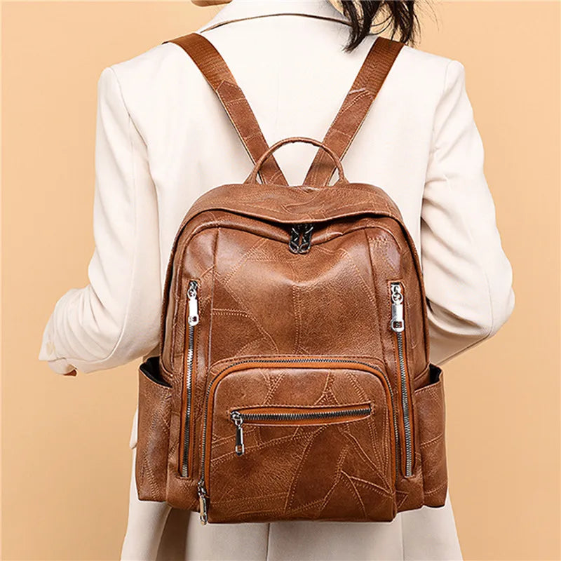 High Female Leather Backpack Shoulder Bag