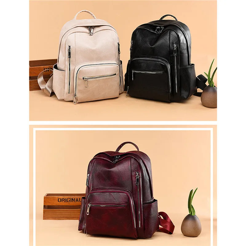 High Female Leather Backpack Shoulder Bag