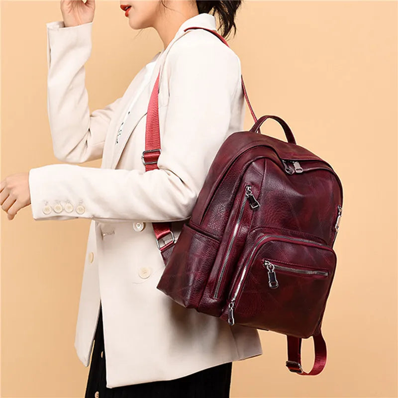 High Female Leather Backpack Shoulder Bag