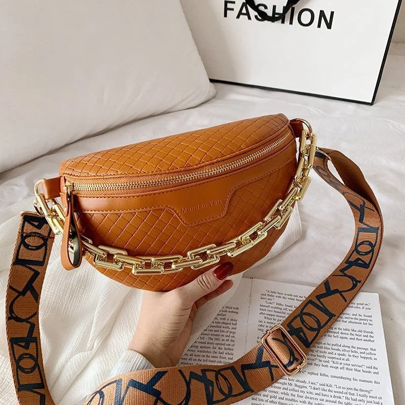 Braid PU Leather Chain Waist Bags For Women
