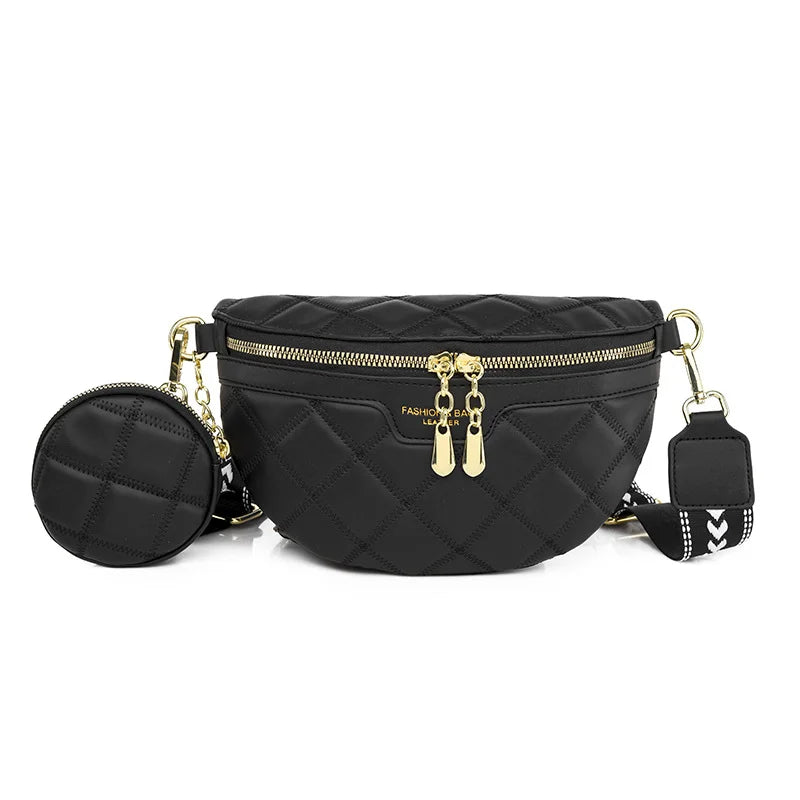 Stylish Diamond Lattice PU Waist Bag with Chain Zipper