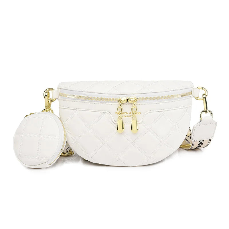 Stylish Diamond Lattice PU Waist Bag with Chain Zipper
