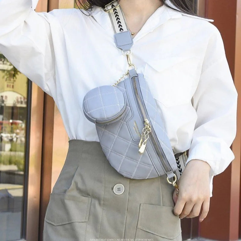Stylish Diamond Lattice PU Waist Bag with Chain Zipper