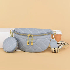 Stylish Diamond Lattice PU Waist Bag with Chain Zipper