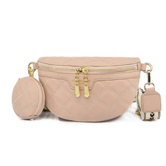Stylish Diamond Lattice PU Waist Bag with Chain Zipper