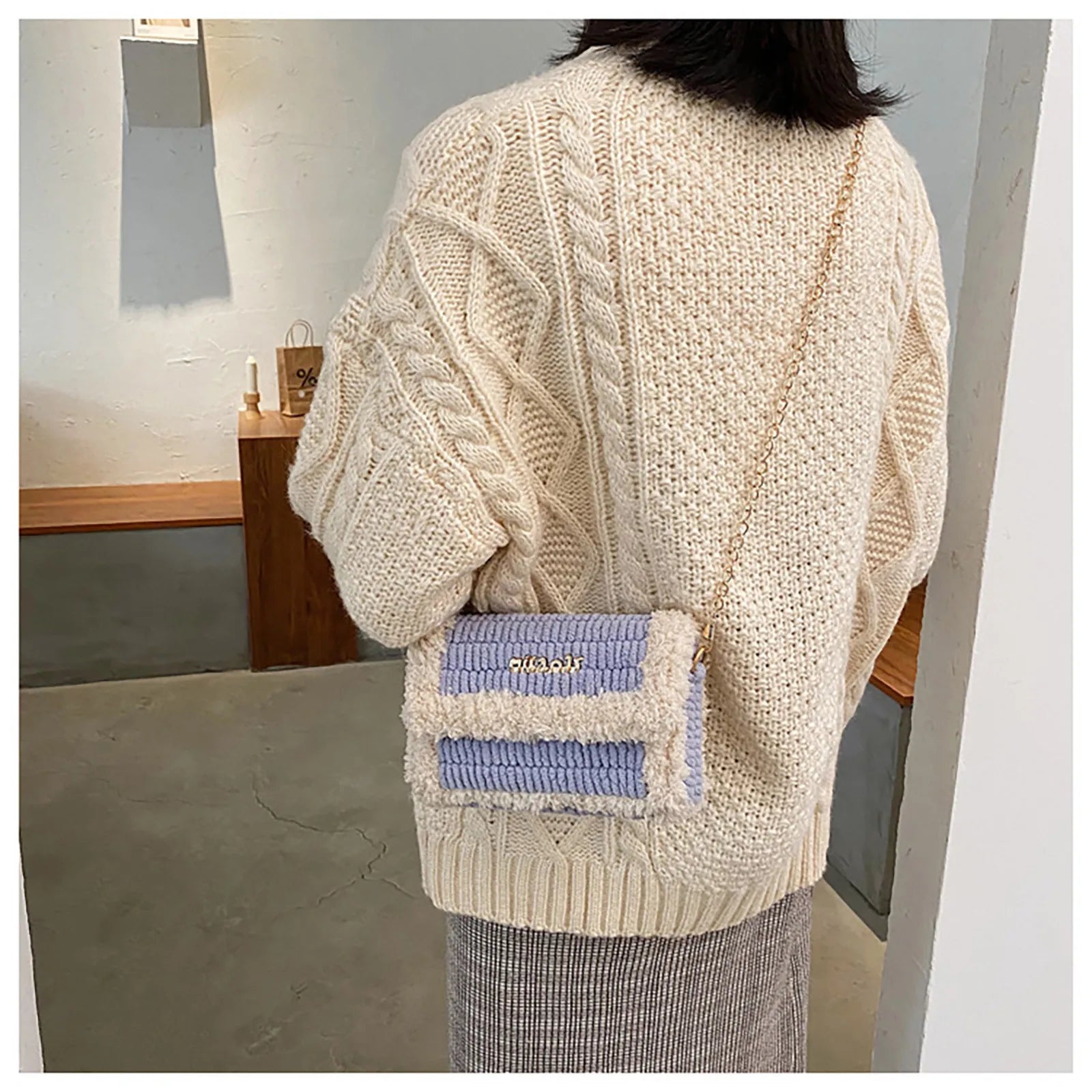 Wool Women's Chain Tote Handbag Shoulder Bag Purses DIY